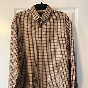 Duck Head Mens Button Front Shirt Sz XL Plaid Long Sleeve Business Tan Brown